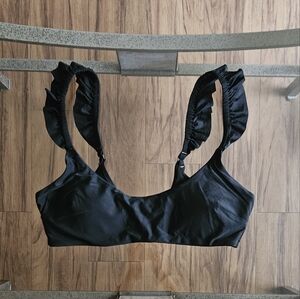 Aerie Black Ruffle Scoop Bikini Top